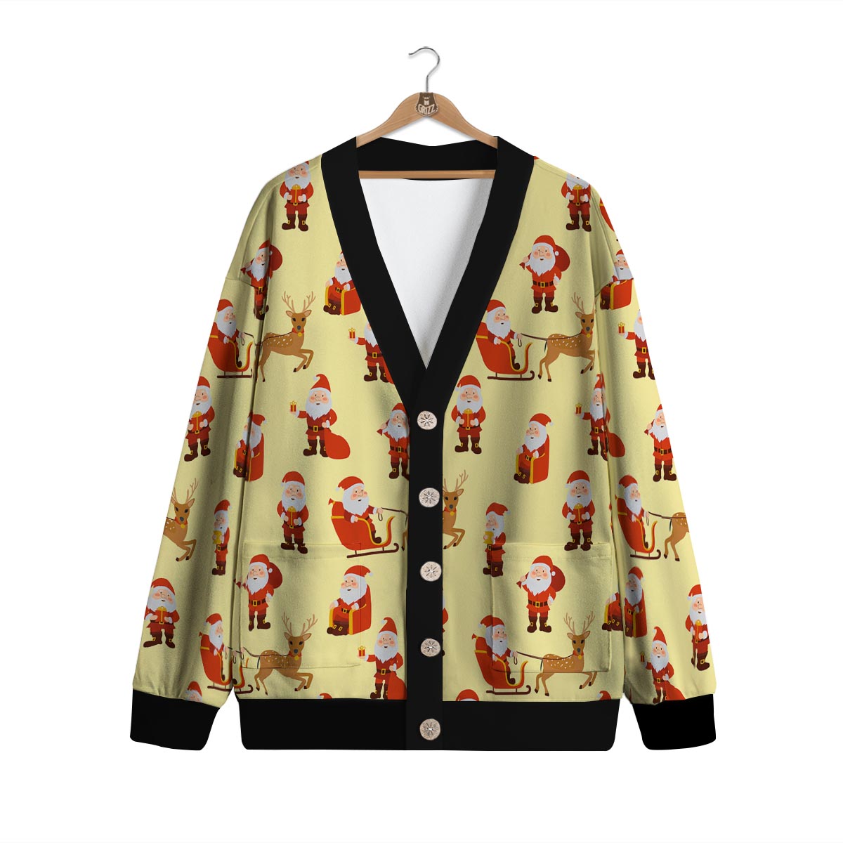 Deer Santa Claus Print Pattern Cardigan-grizzshop