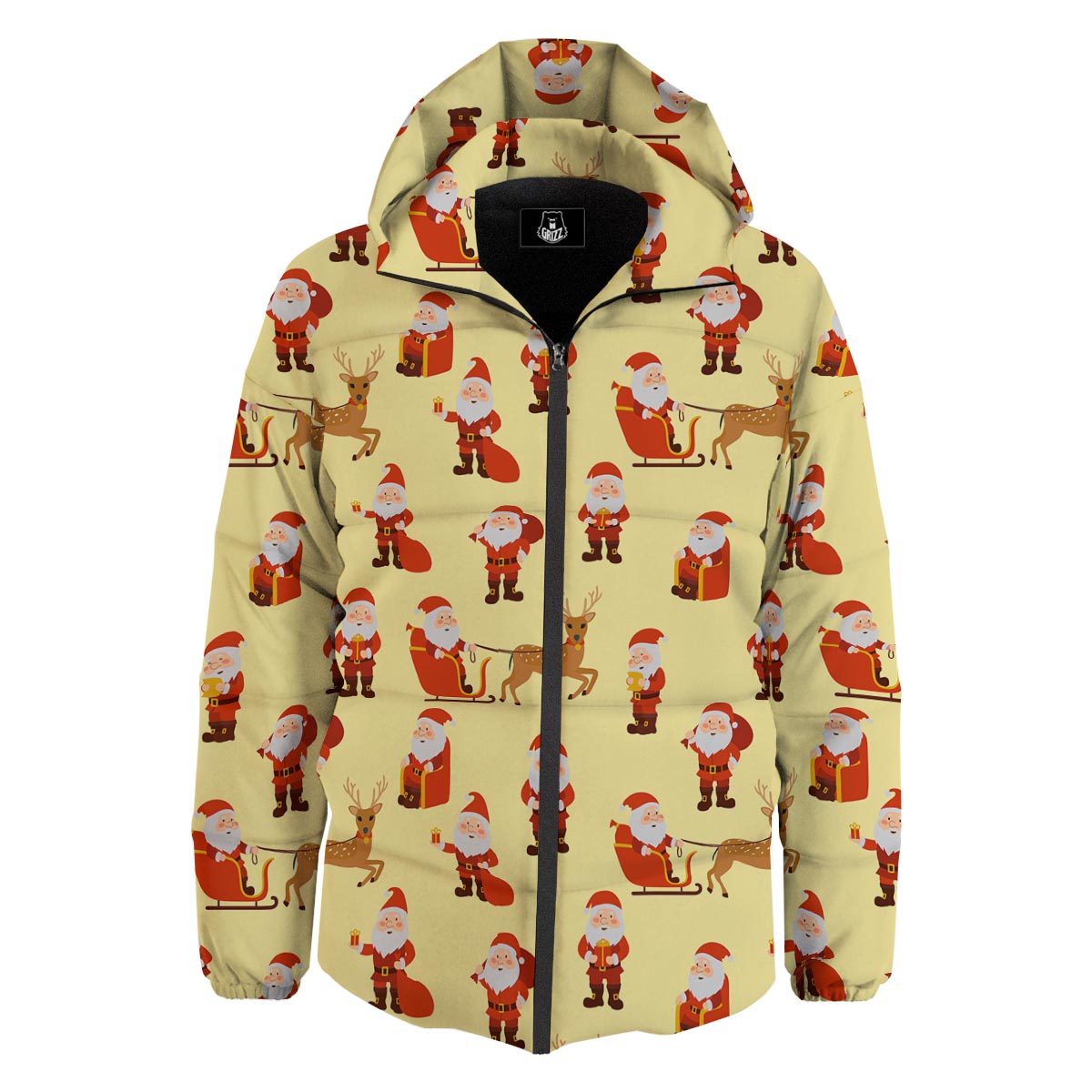 Deer Santa Claus Print Pattern Down Jacket-grizzshop