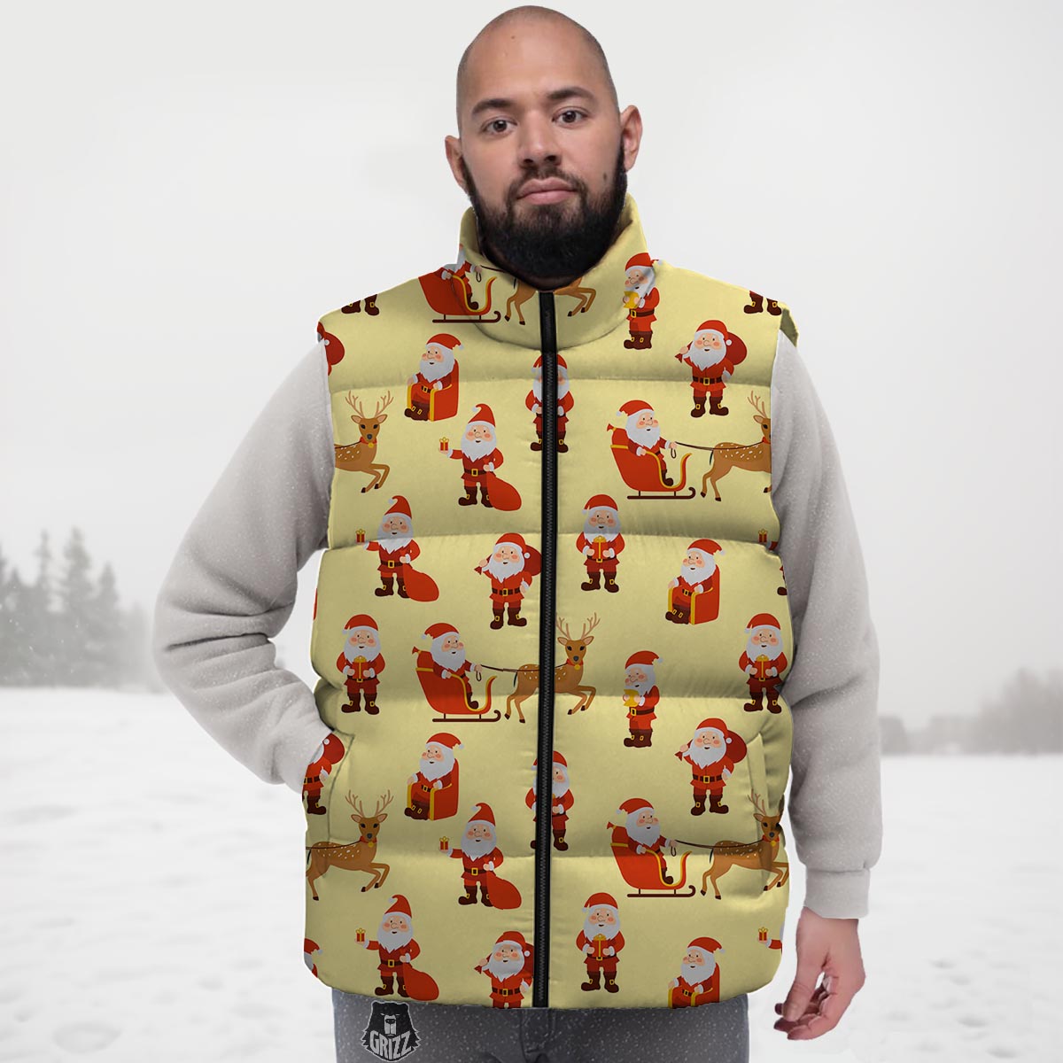 Deer Santa Claus Print Pattern Down Vest
