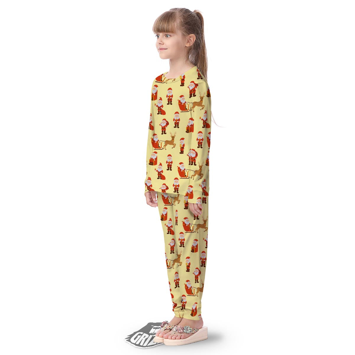 Deer Santa Claus Print Pattern Kid's Pajamas-grizzshop