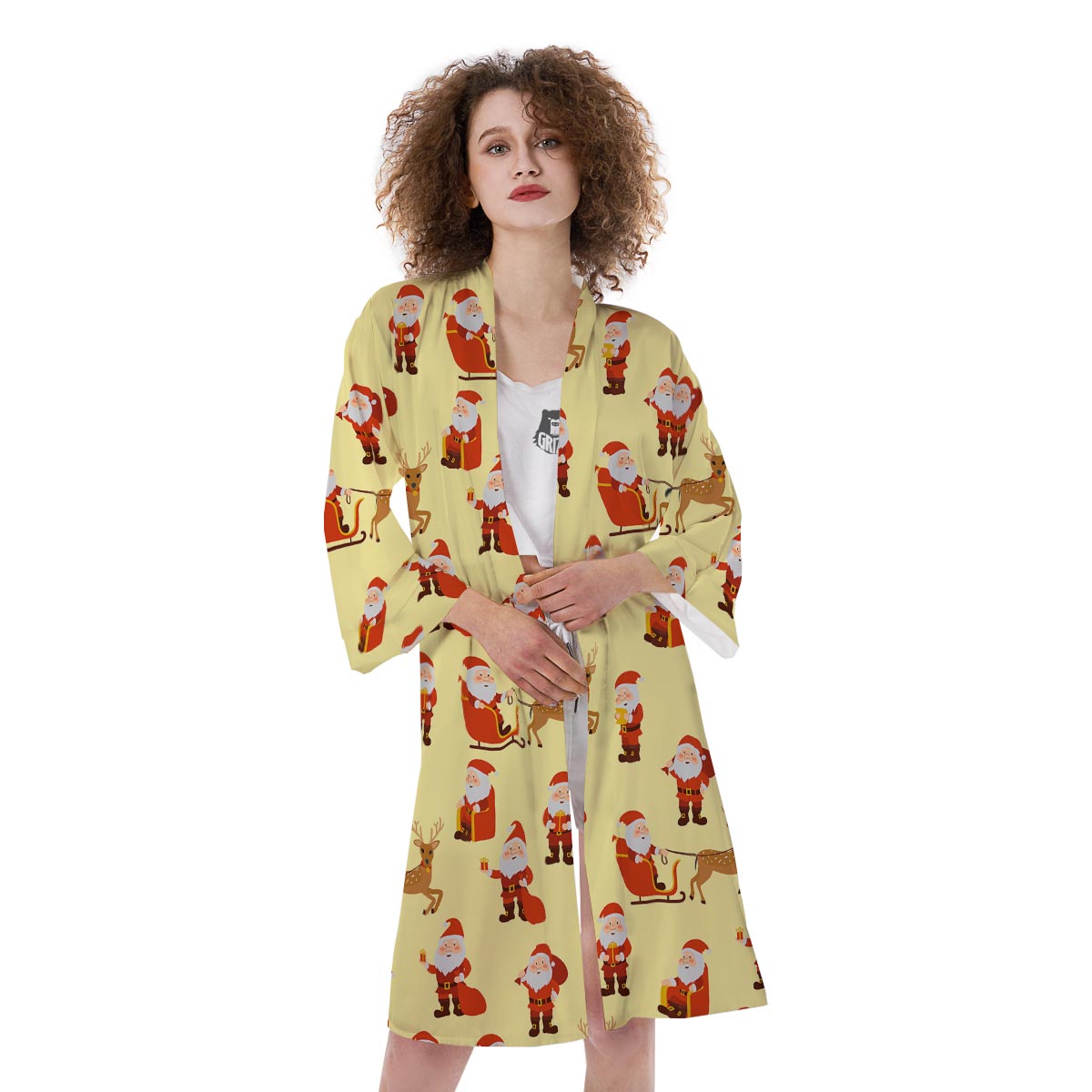 Deer Santa Claus Print Pattern Kimono-grizzshop