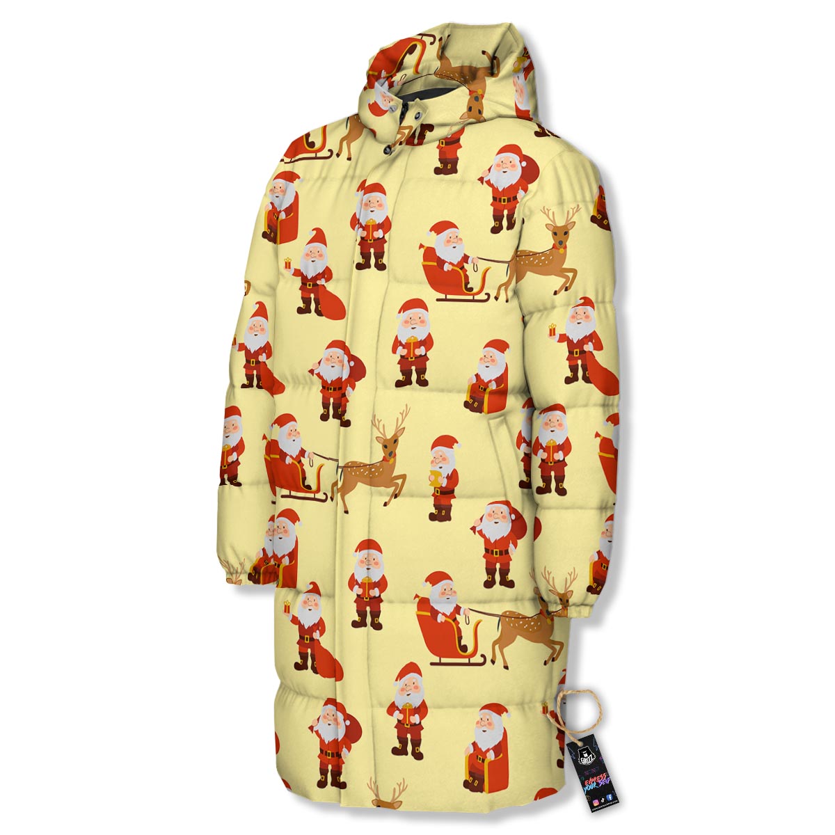 Deer Santa Claus Print Pattern Long Down Jacket-grizzshop