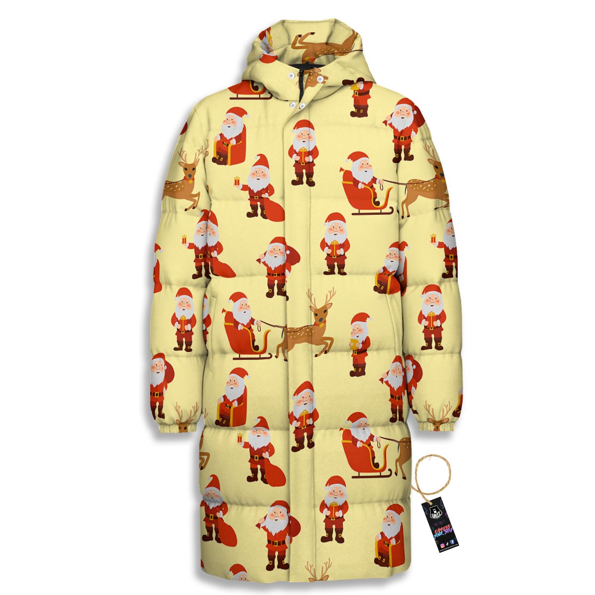 Deer Santa Claus Print Pattern Long Down Jacket-grizzshop