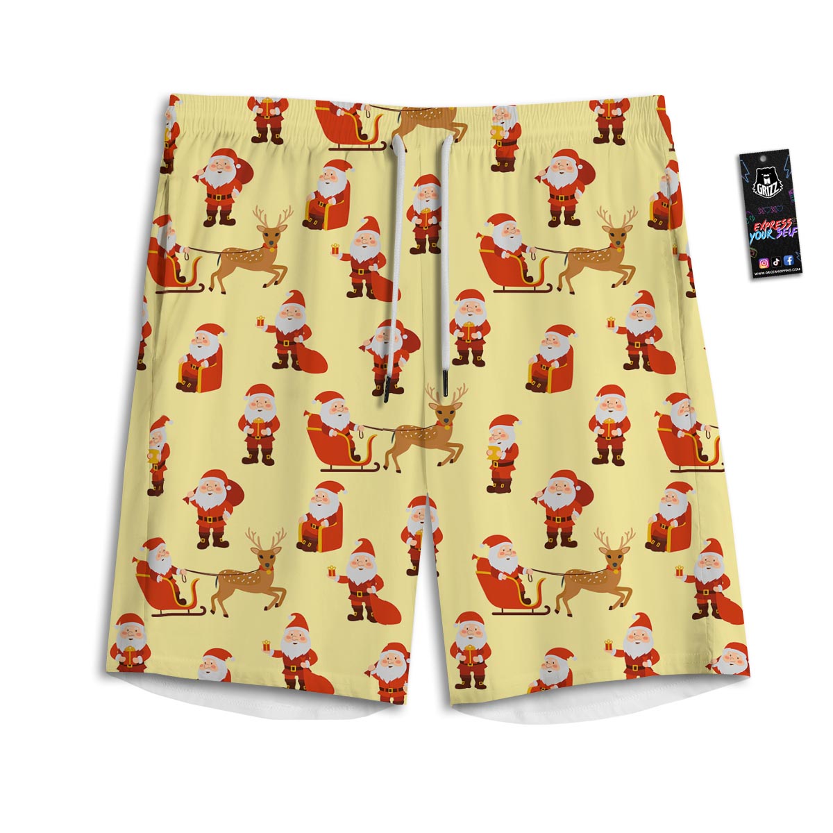 Deer Santa Claus Print Pattern Men's Athletic Shorts
