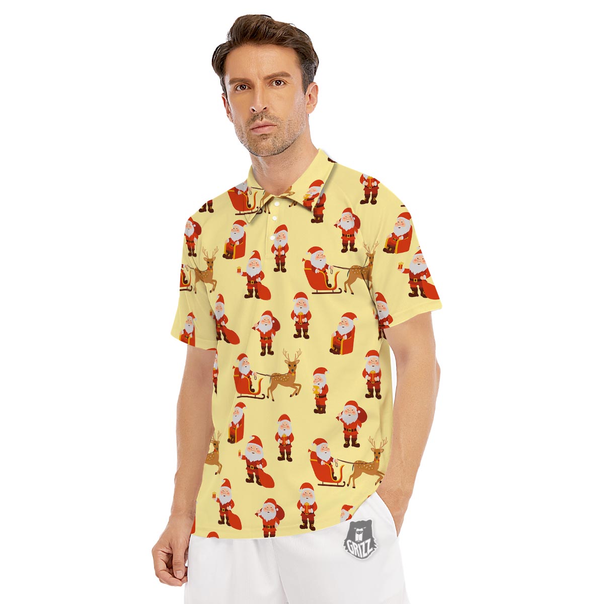 Deer Santa Claus Print Pattern Men's Golf Shirts-grizzshop