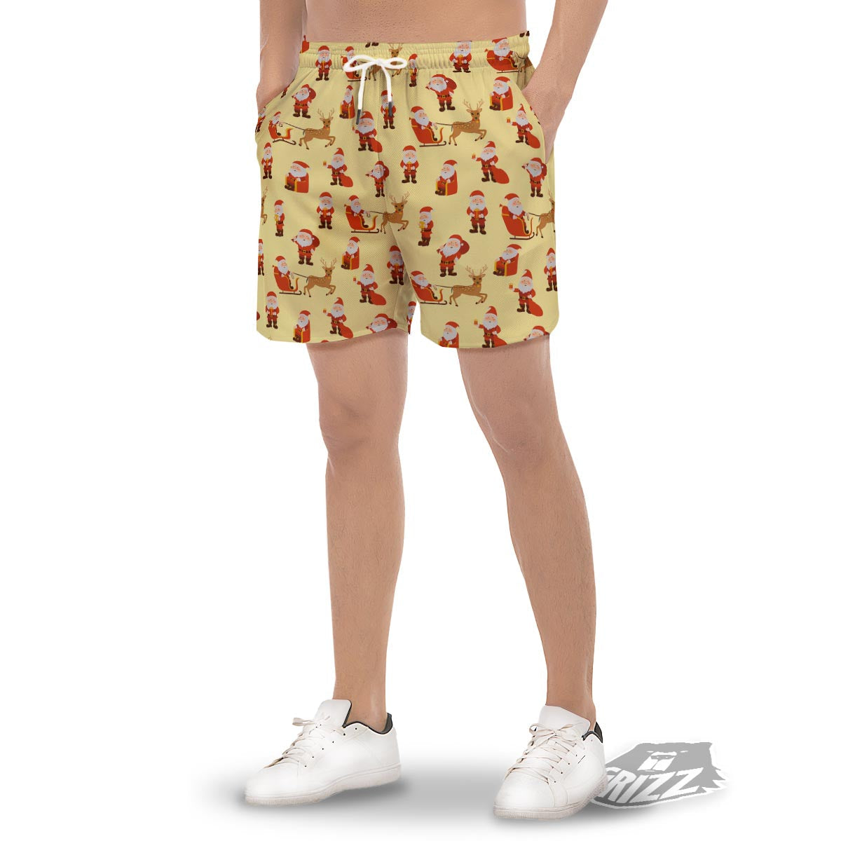 Deer Santa Claus Print Pattern Men's Gym Shorts-grizzshop