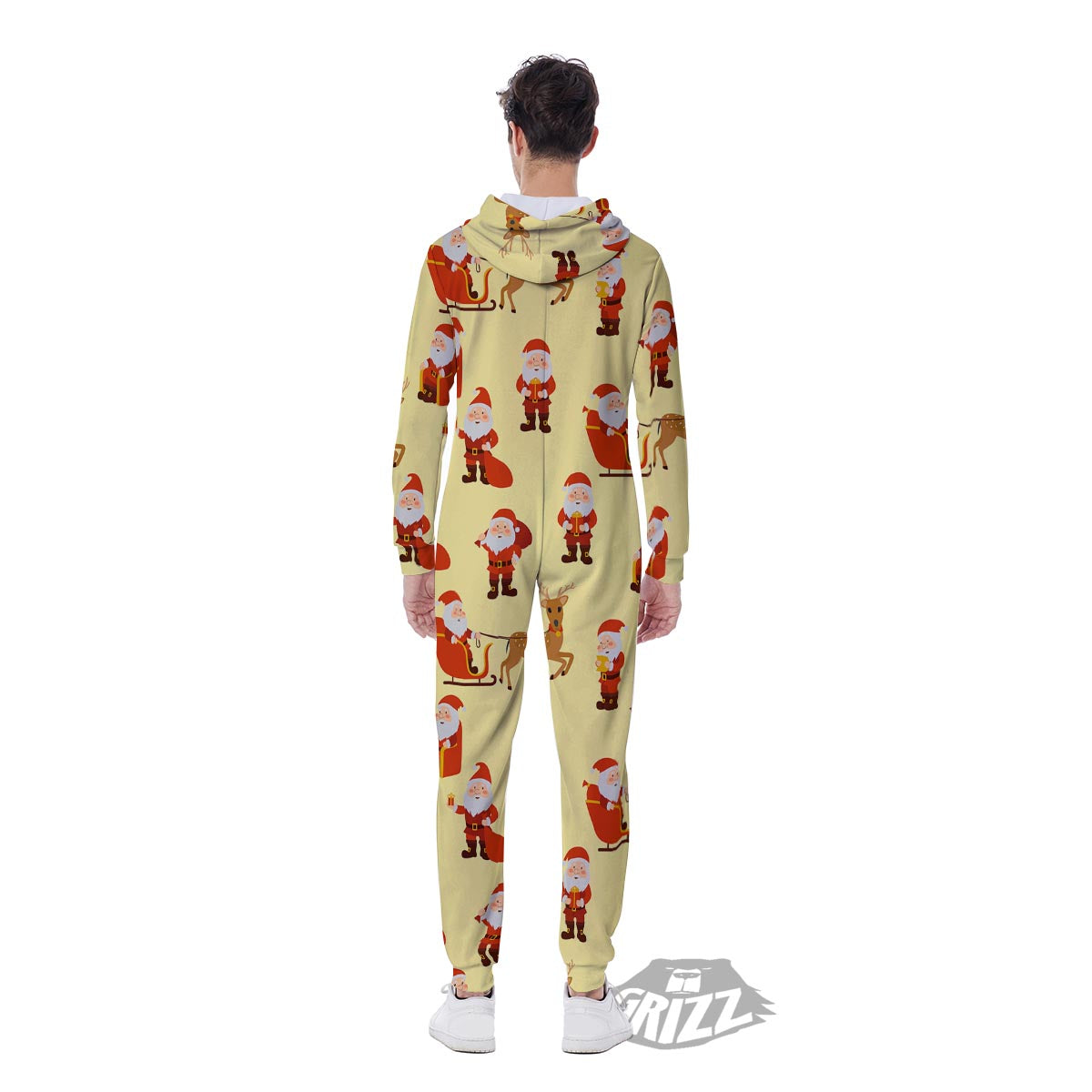 Deer Santa Claus Print Pattern Men's Jumpsuit-grizzshop