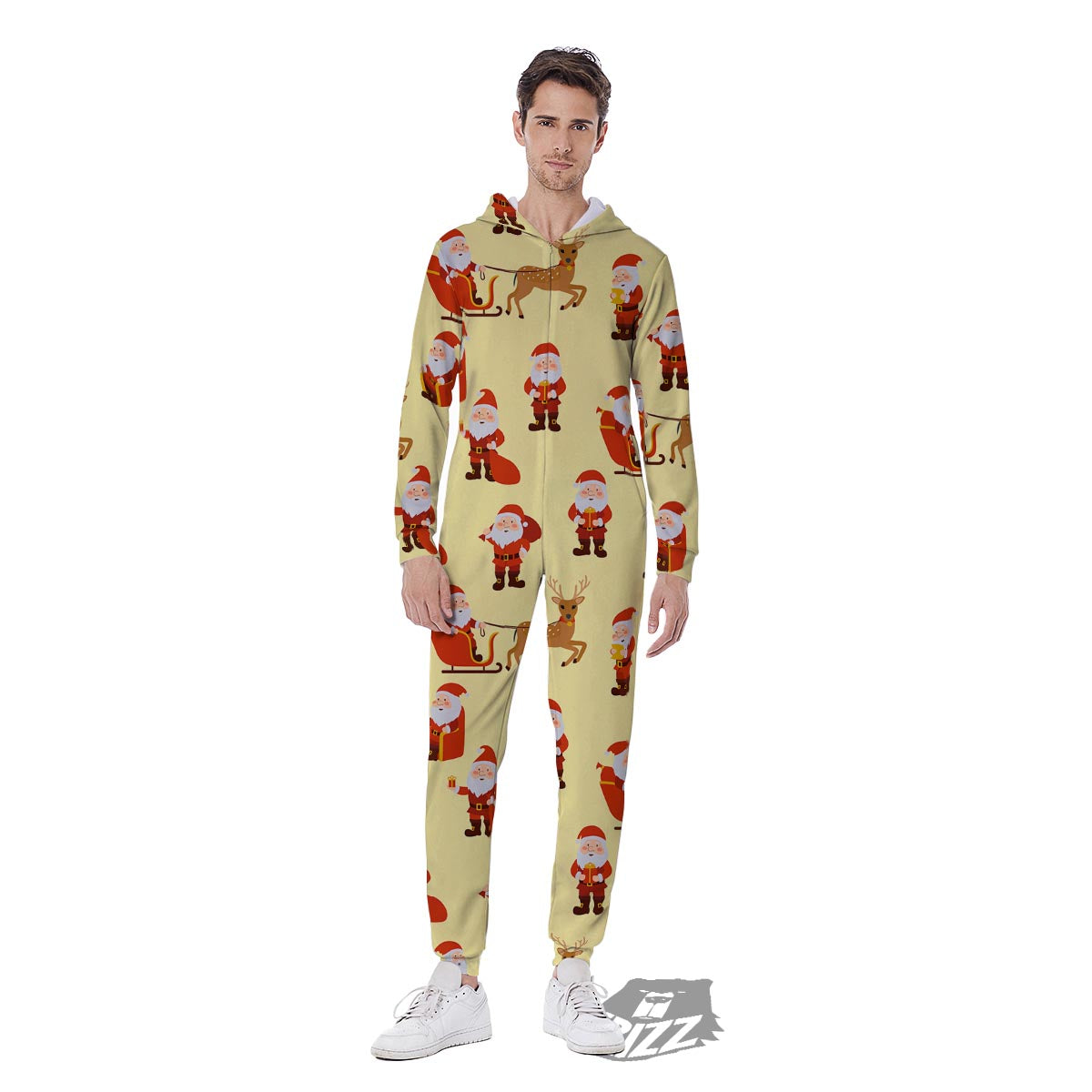 Deer Santa Claus Print Pattern Men's Jumpsuit-grizzshop