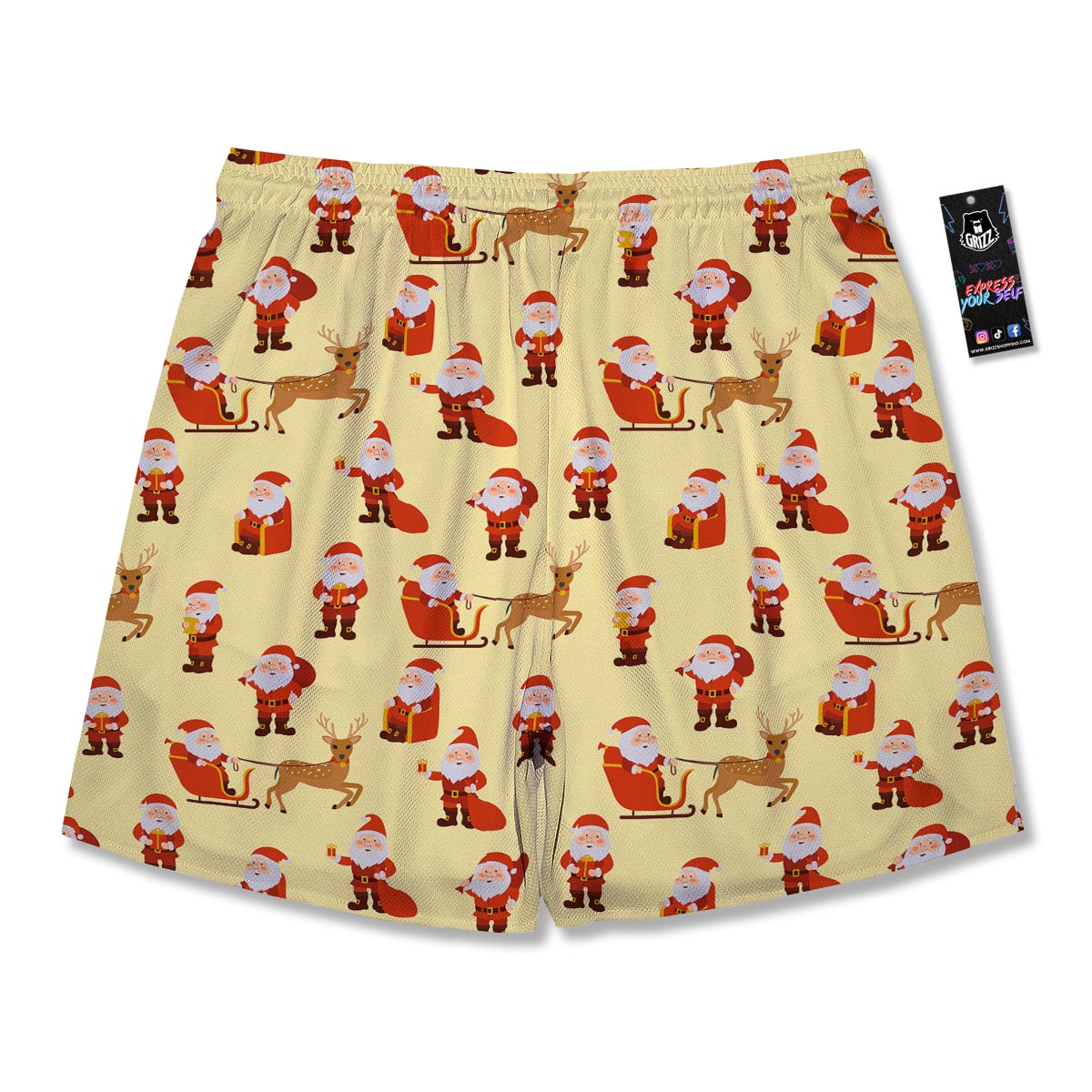 Deer Santa Claus Print Pattern Men's Running Shorts-grizzshop