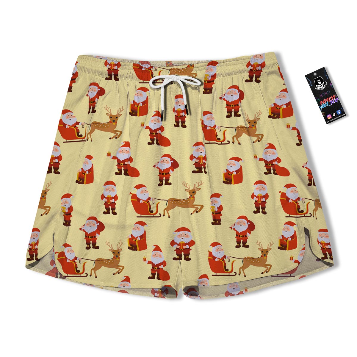 Deer Santa Claus Print Pattern Men's Running Shorts-grizzshop