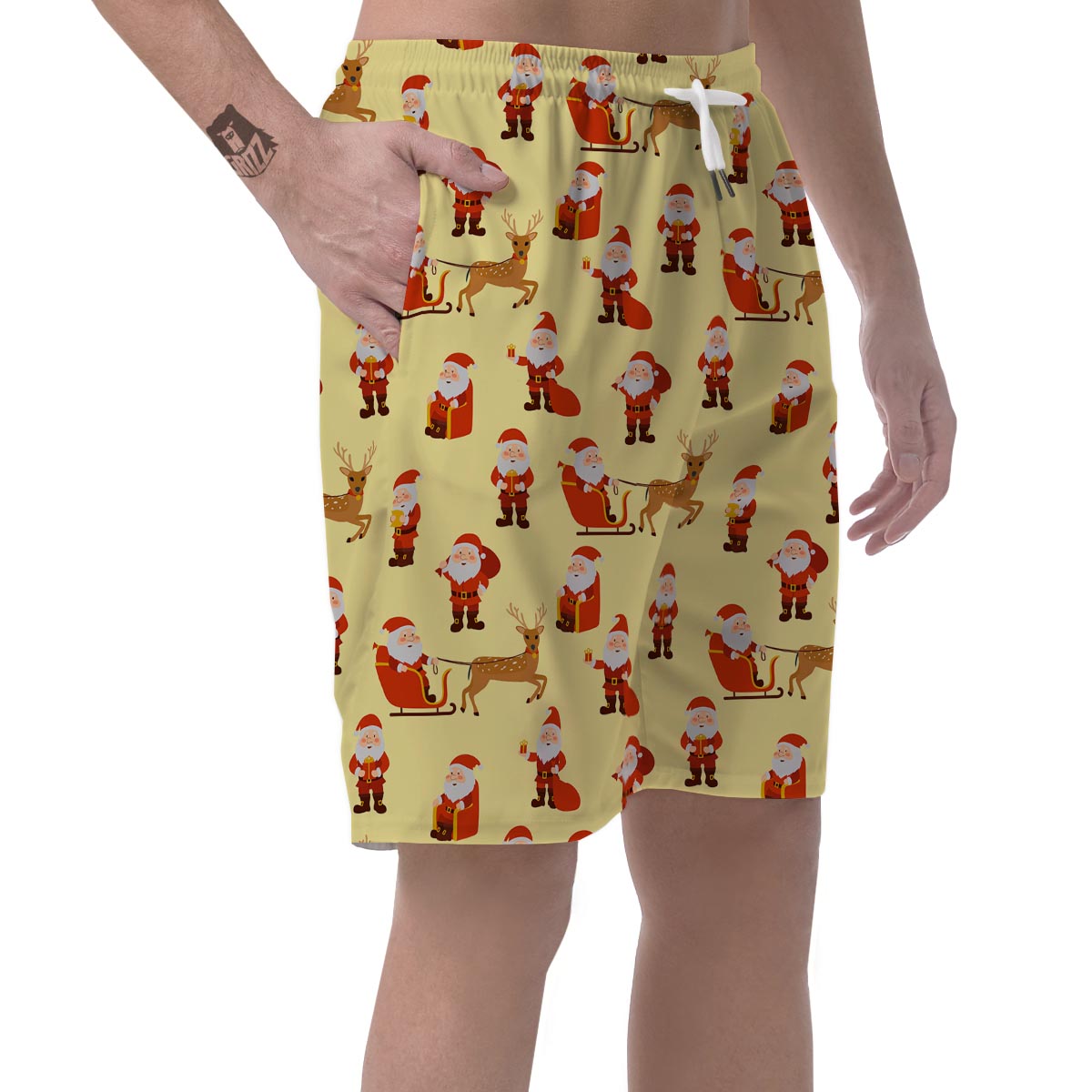 Deer Santa Claus Print Pattern Men's Shorts-grizzshop