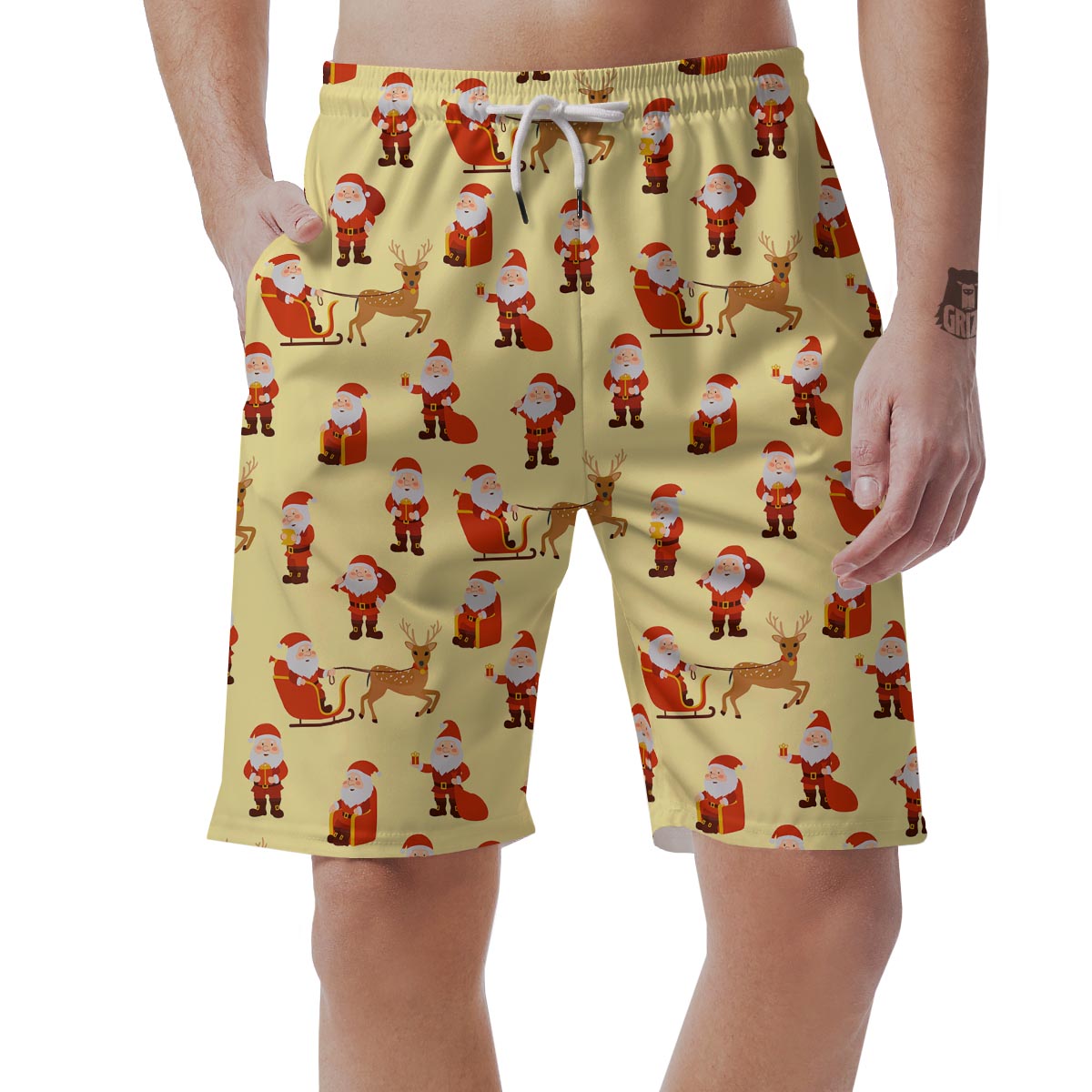 Deer Santa Claus Print Pattern Men's Shorts-grizzshop