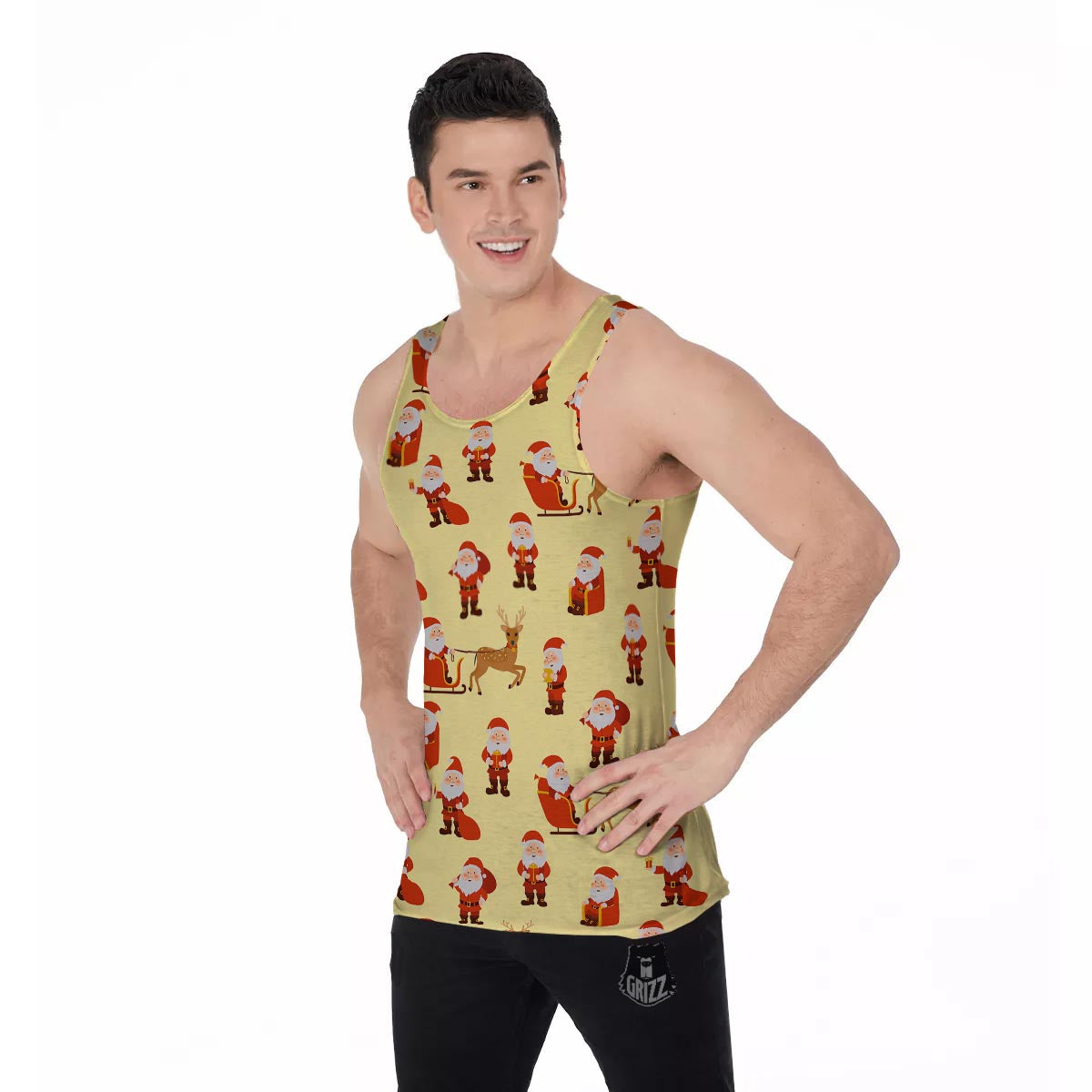 Deer Santa Claus Print Pattern Men's Tank Top-grizzshop