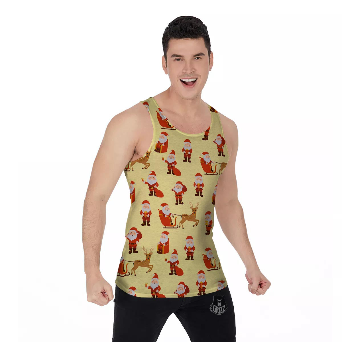 Deer Santa Claus Print Pattern Men's Tank Top-grizzshop