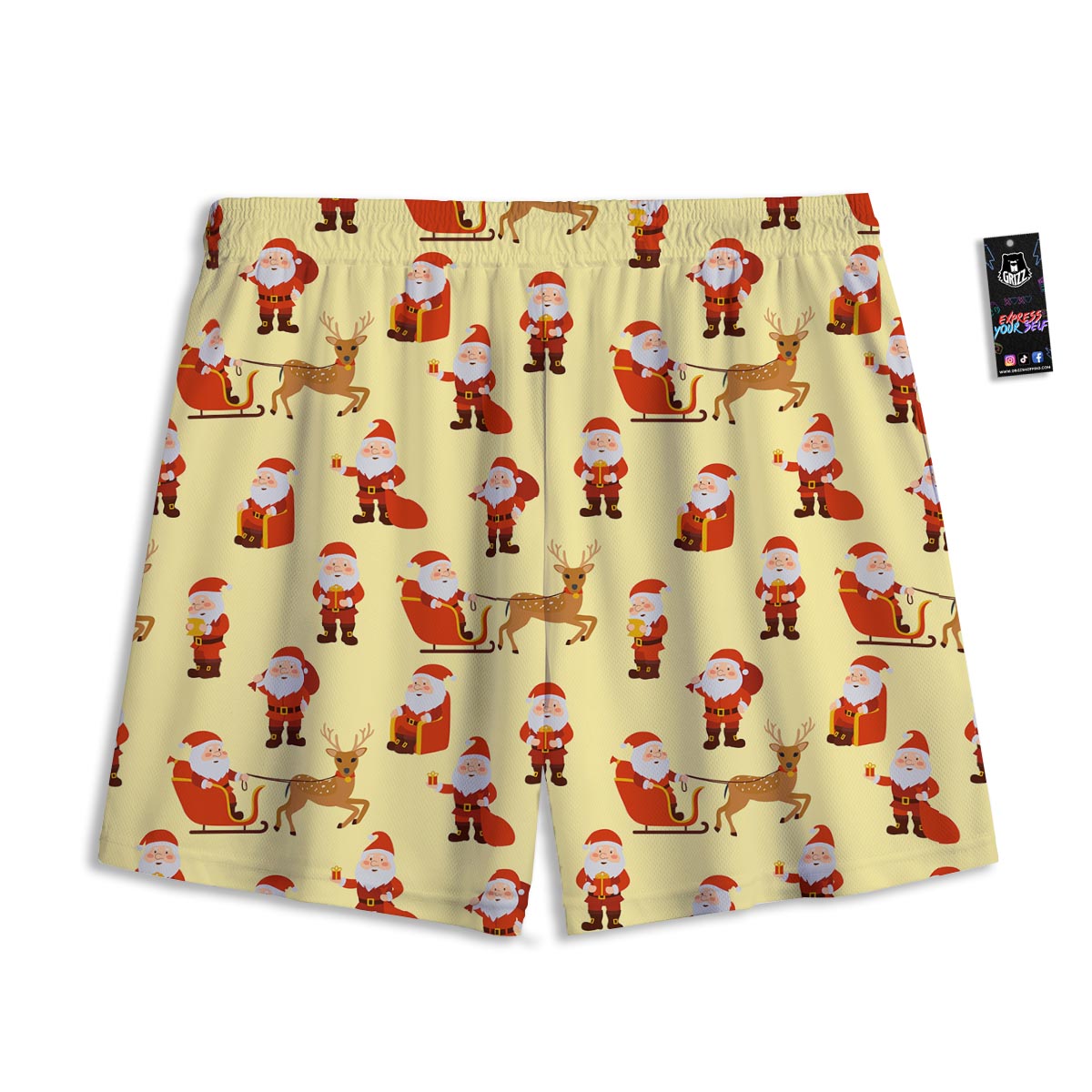 Deer Santa Claus Print Pattern Mesh Shorts