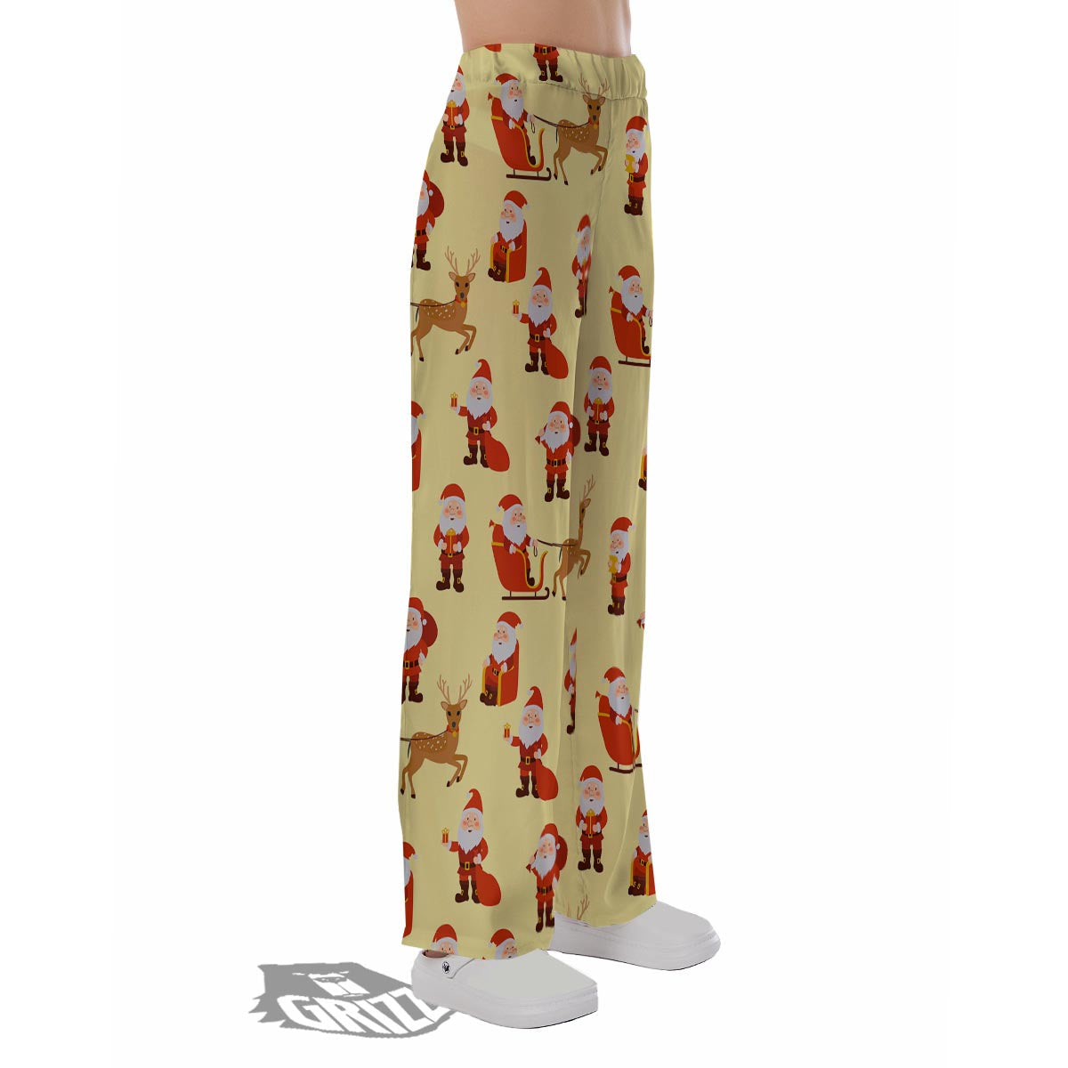 Deer Santa Claus Print Pattern Pajama Pants-grizzshop