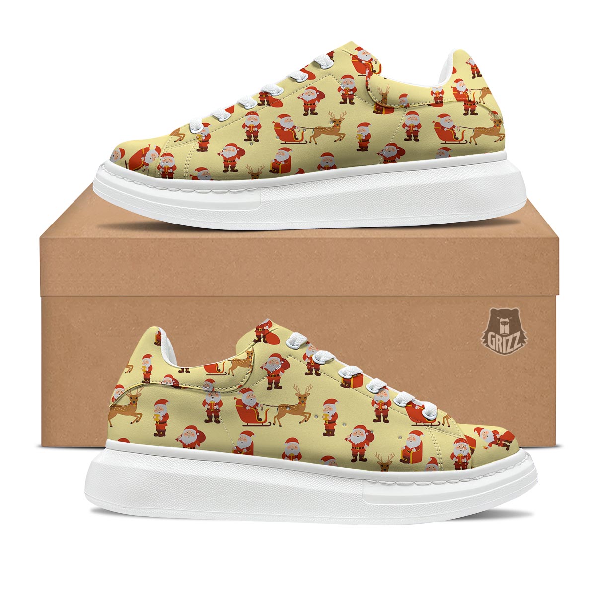 Deer Santa Claus Print Pattern Platform Shoes-grizzshop