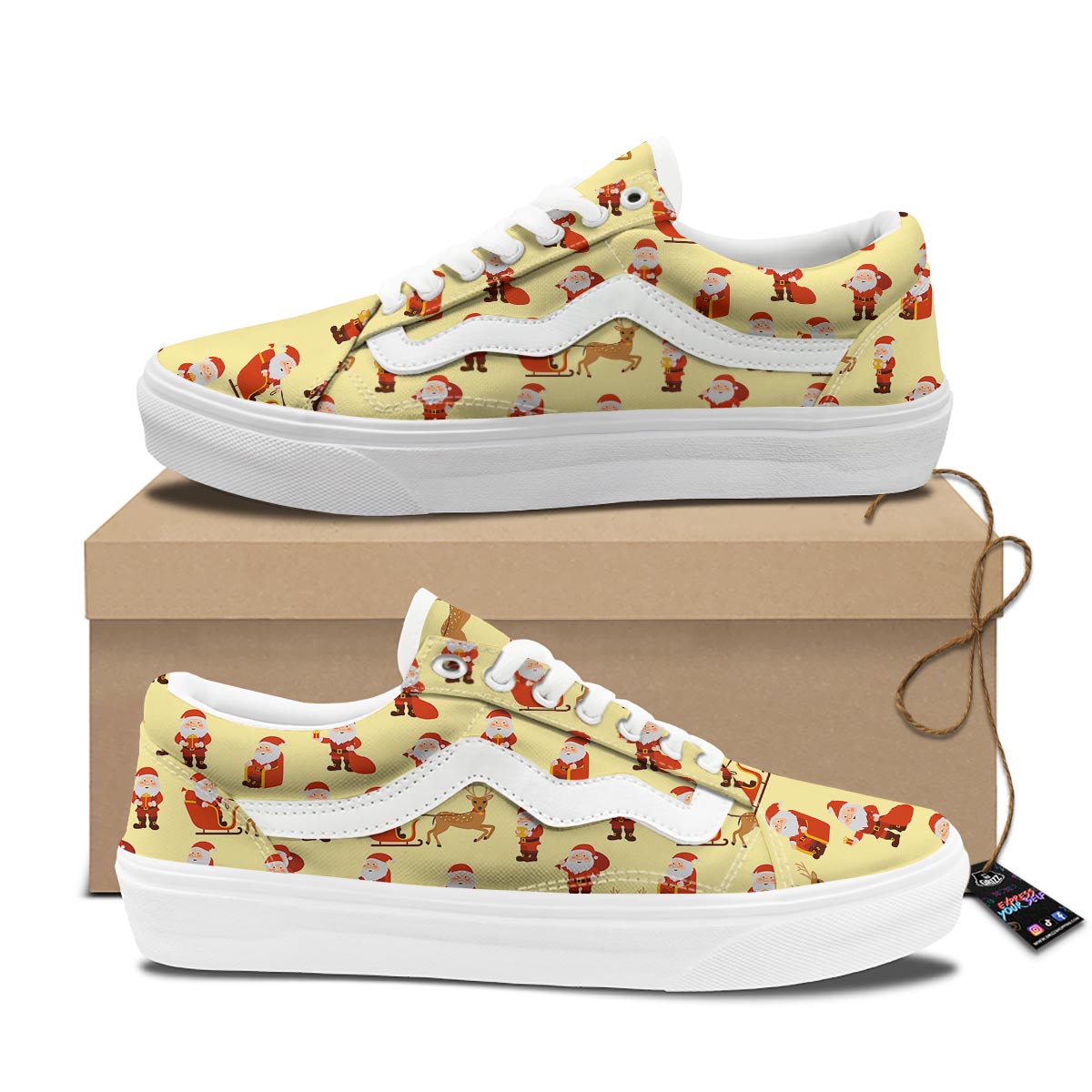Deer Santa Claus Print Pattern Skate Shoes-grizzshop