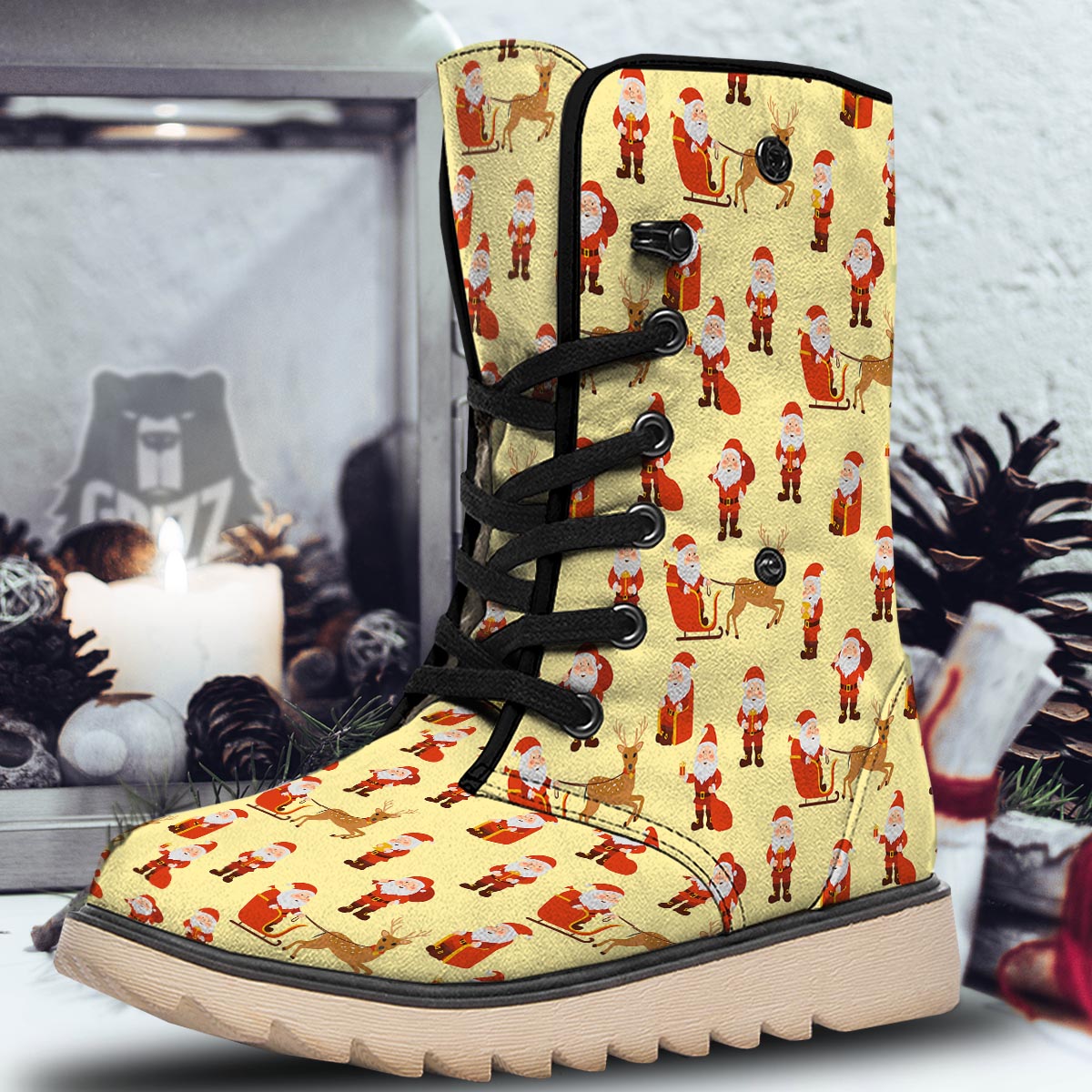 Deer Santa Claus Print Pattern Snow Boots-grizzshop
