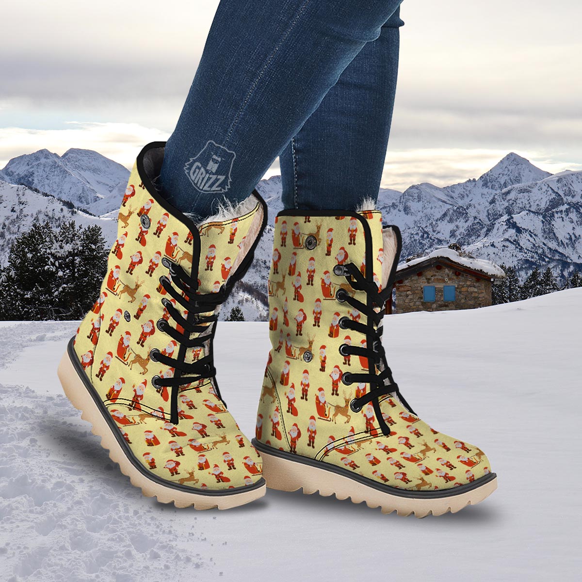 Deer Santa Claus Print Pattern Snow Boots-grizzshop