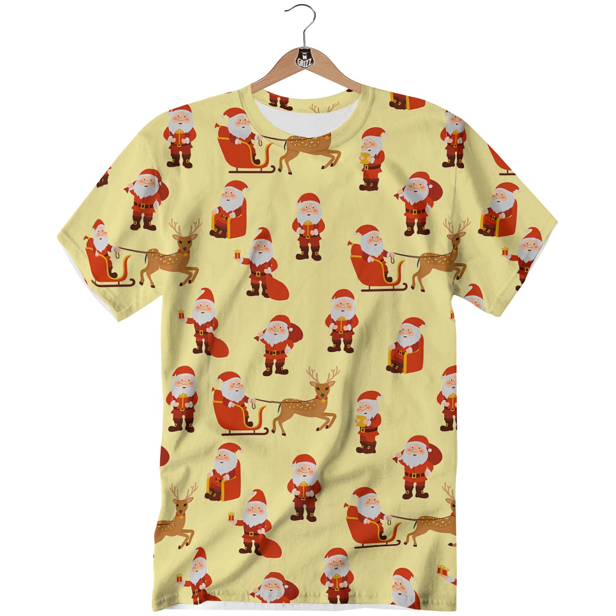 Deer Santa Claus Print Pattern T-Shirt-grizzshop