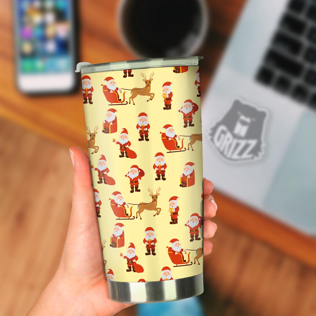 Deer Santa Claus Print Pattern Tumbler-grizzshop