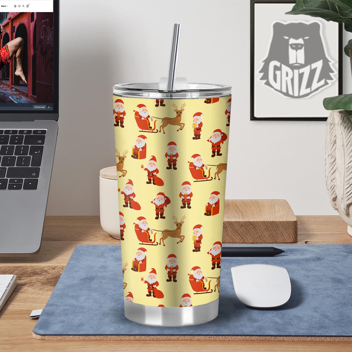 Deer Santa Claus Print Pattern Tumbler-grizzshop