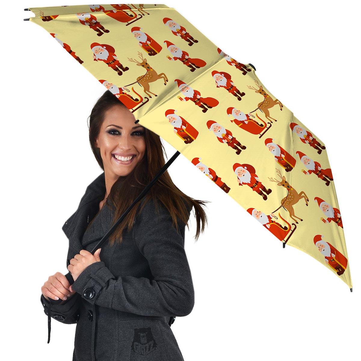 Deer Santa Claus Print Pattern Umbrella-grizzshop