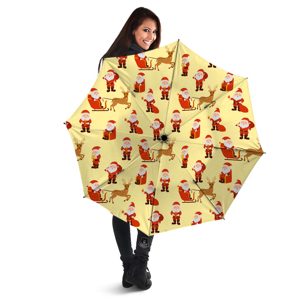 Deer Santa Claus Print Pattern Umbrella-grizzshop