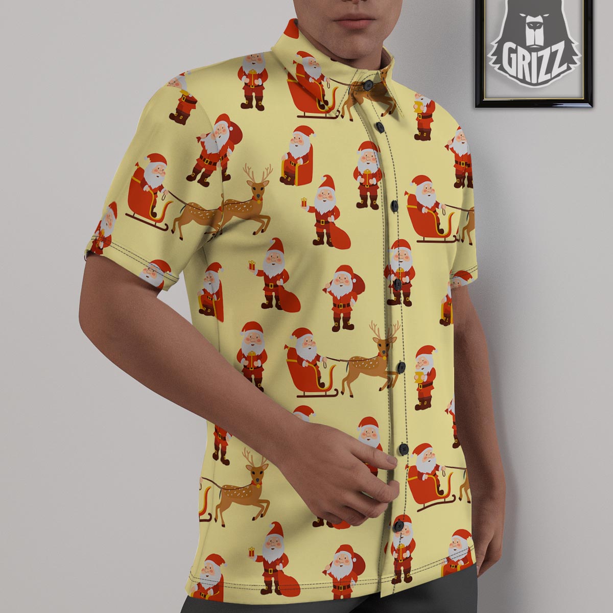 Deer Santa Claus Print Pattern Untucked Shirts-grizzshop