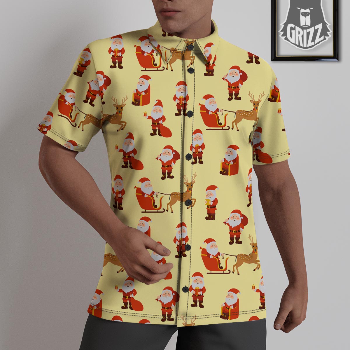 Deer Santa Claus Print Pattern Untucked Shirts-grizzshop