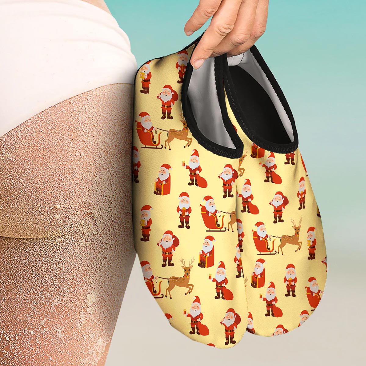 Deer Santa Claus Print Pattern Water Shoes-grizzshop