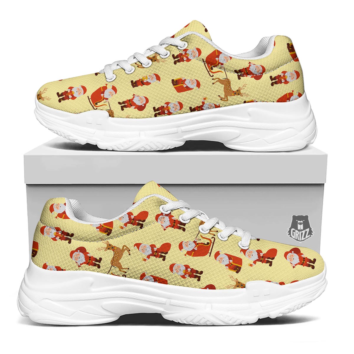 Deer Santa Claus Print Pattern White Chunky Shoes-grizzshop