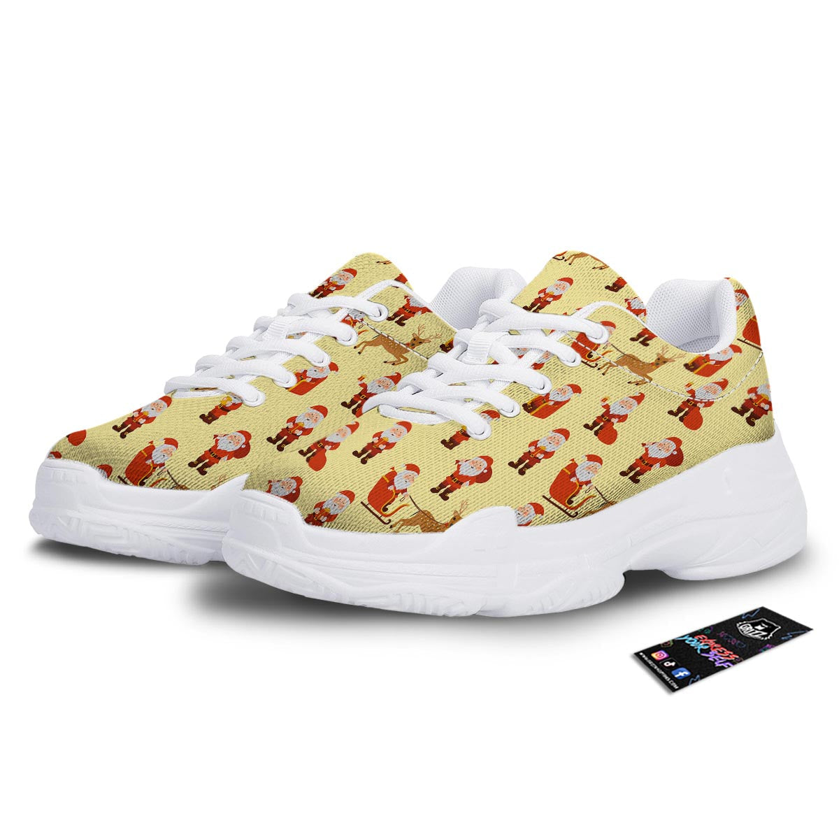 Deer Santa Claus Print Pattern White Chunky Shoes-grizzshop