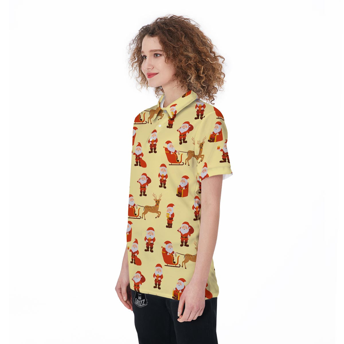 Deer Santa Claus Print Pattern Women's Golf Shirts-grizzshop