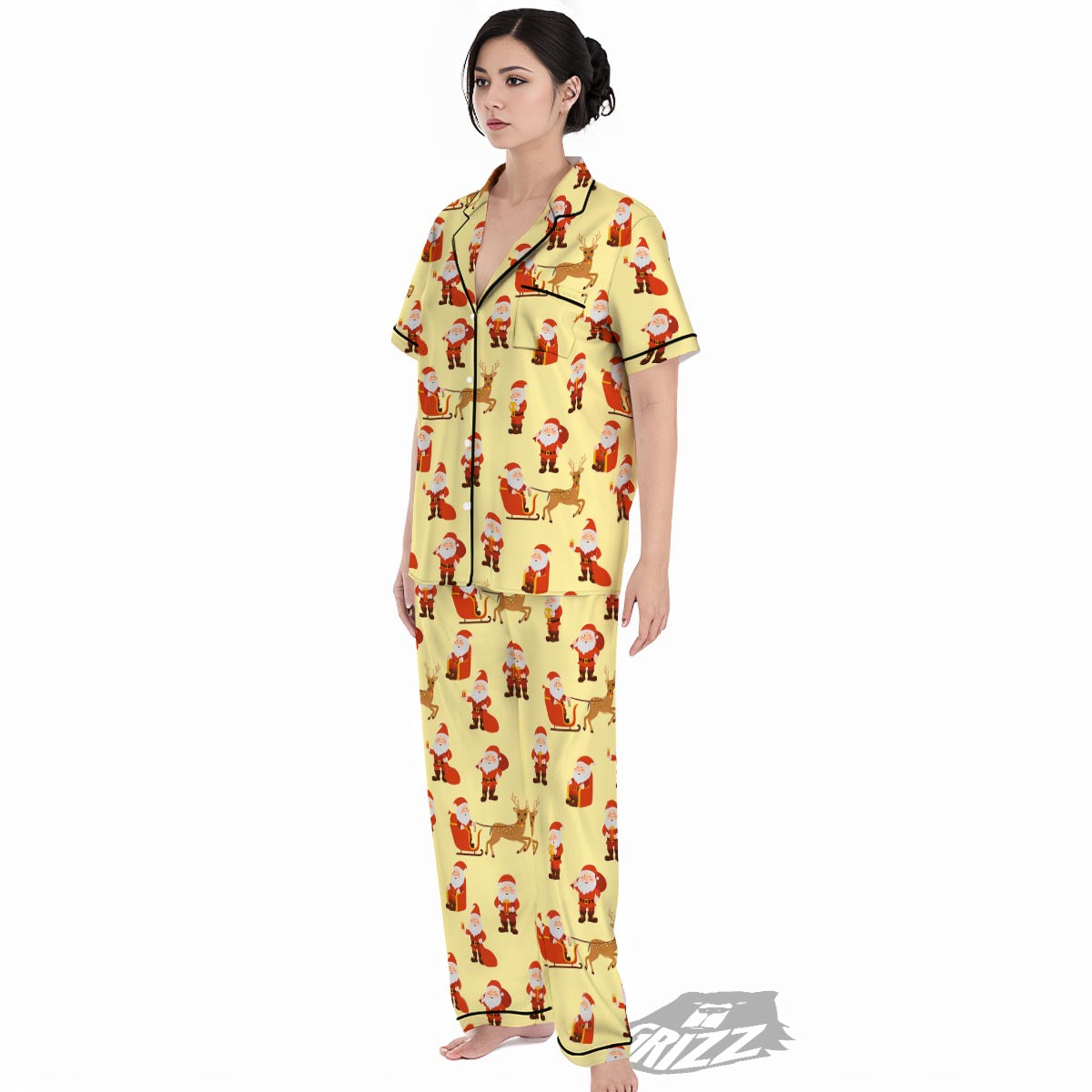 Deer Santa Claus Print Pattern Women's Pajamas Set-grizzshop