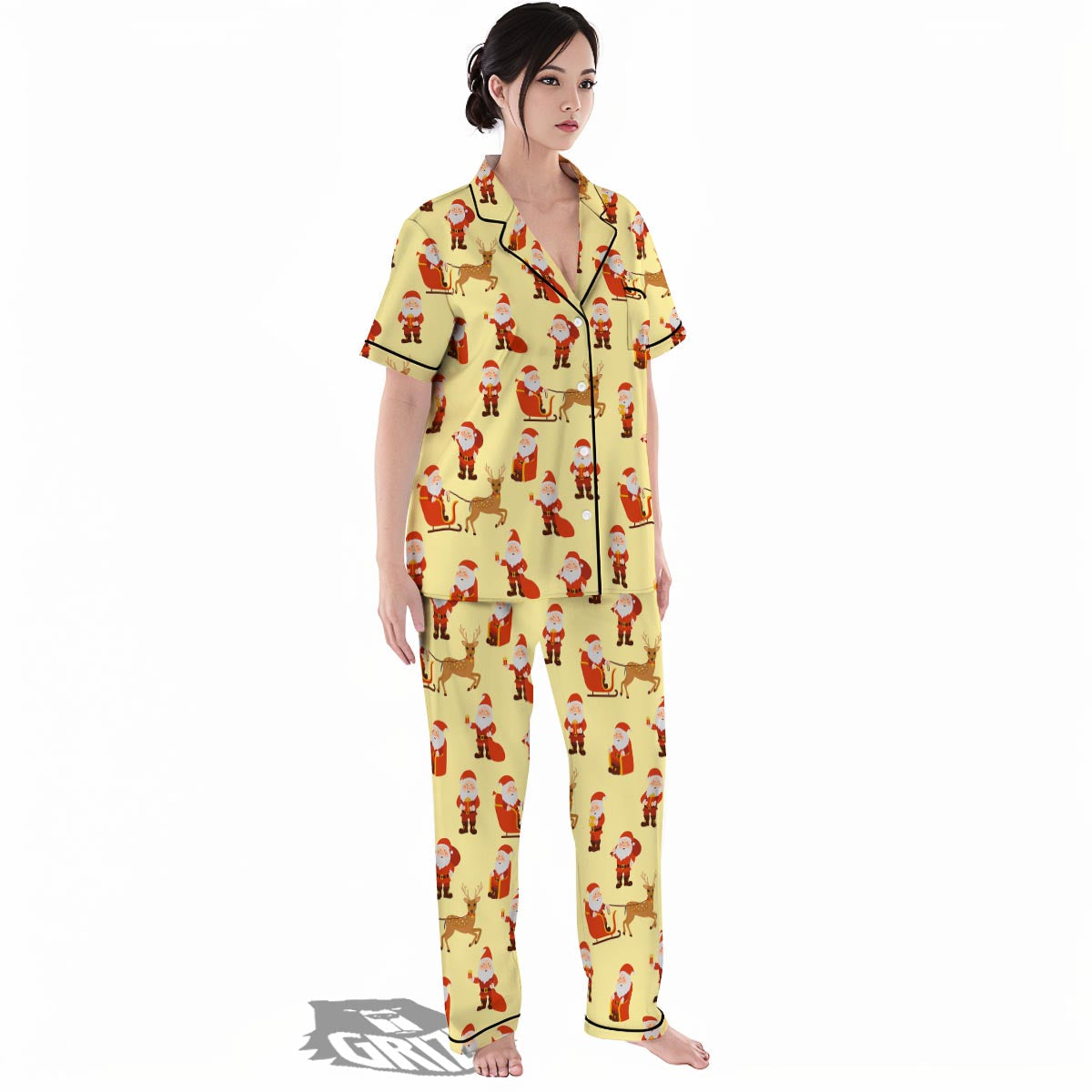 Deer Santa Claus Print Pattern Women's Pajamas Set-grizzshop