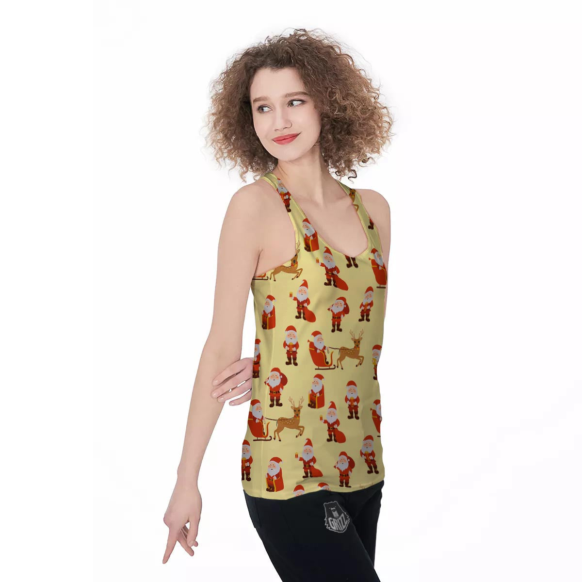 Deer Santa Claus Print Pattern Women's Racerback Tank Top-grizzshop