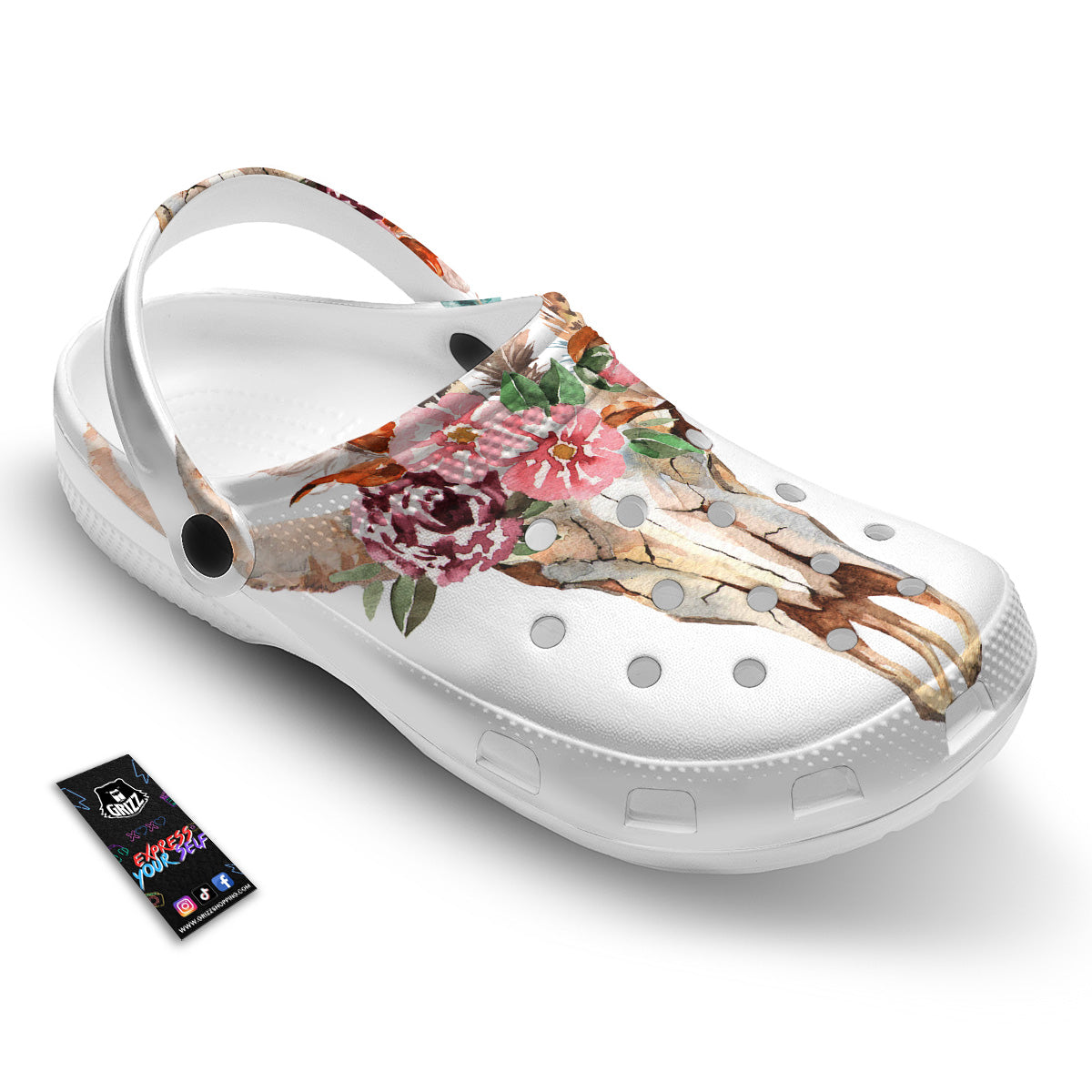 Deer Skull Boho Floral Print Clog-grizzshop