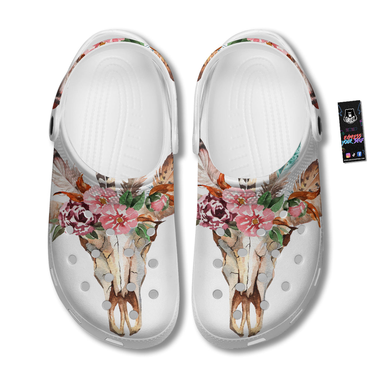 Deer Skull Boho Floral Print Clog-grizzshop