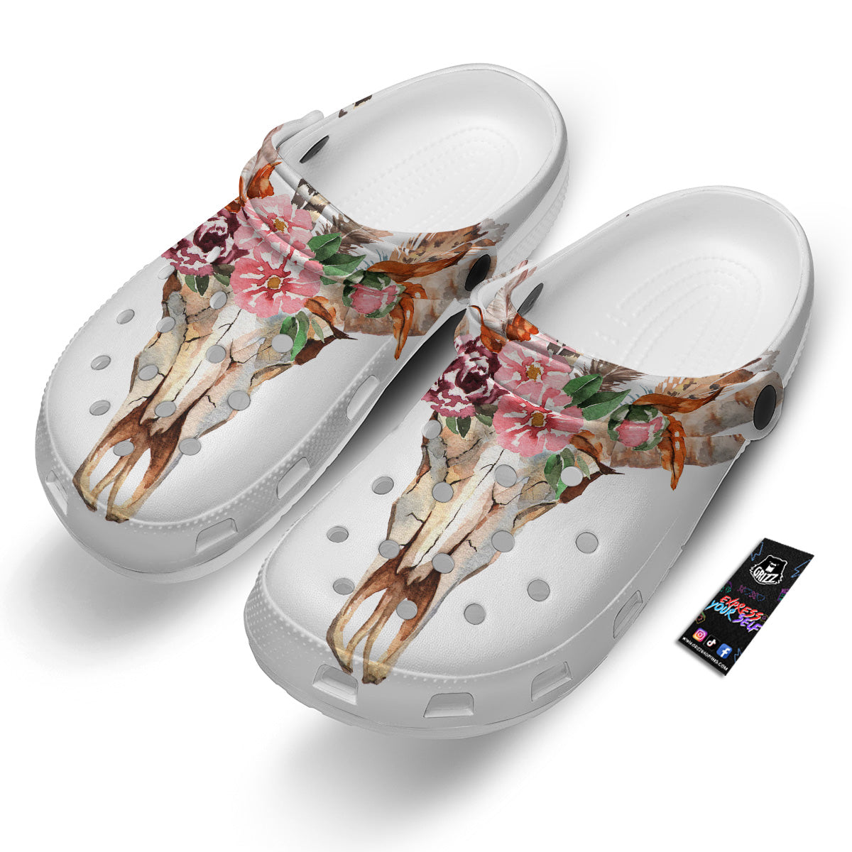 Deer Skull Boho Floral Print Clog-grizzshop