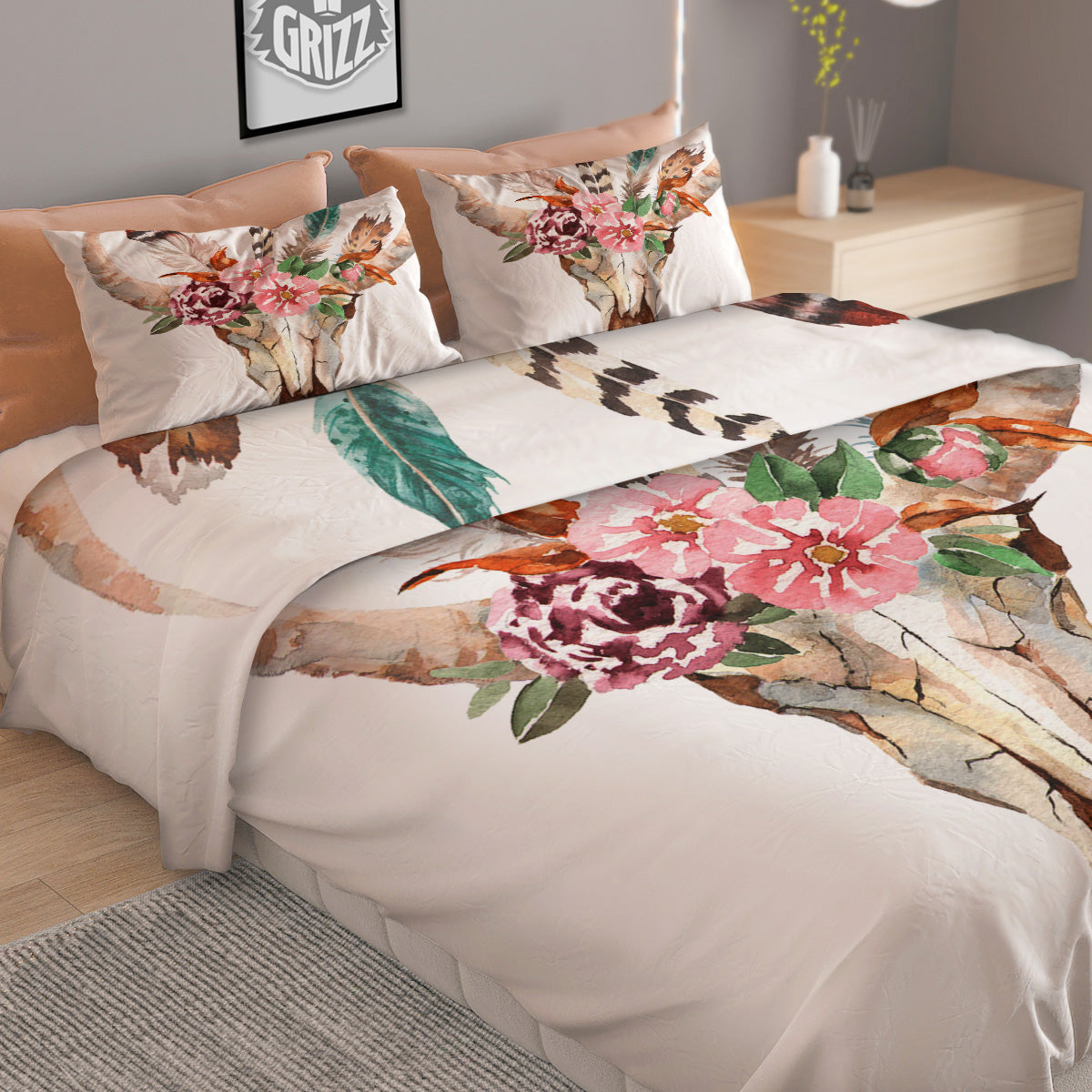 Evil Samurai Mask Print Duvet Cover Bedding Set