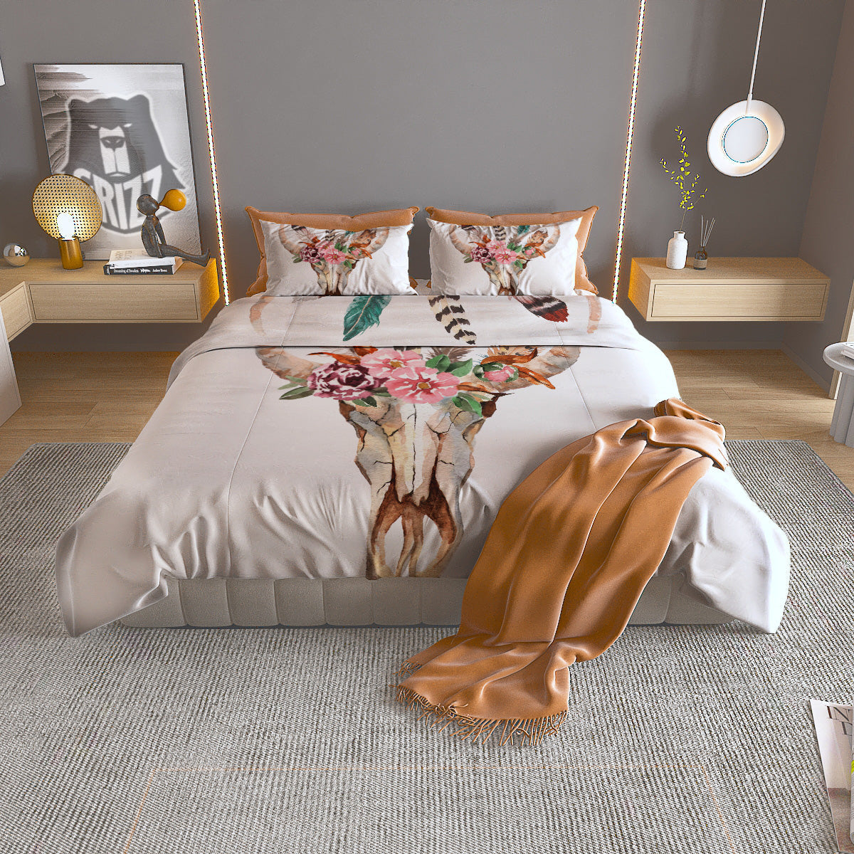 Evil Samurai Mask Print Duvet Cover Bedding Set