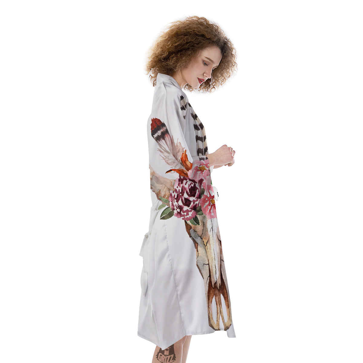 Deer Skull Boho Floral Print Kimono-grizzshop