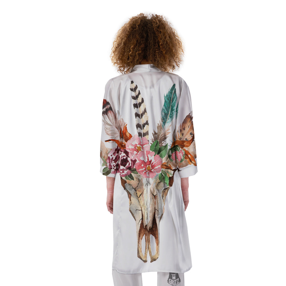 Deer Skull Boho Floral Print Kimono-grizzshop