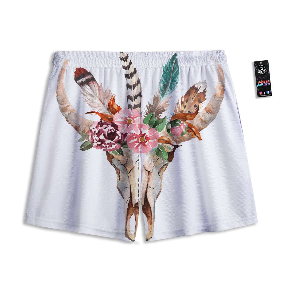 Evil Samurai Mask Print Mesh Shorts