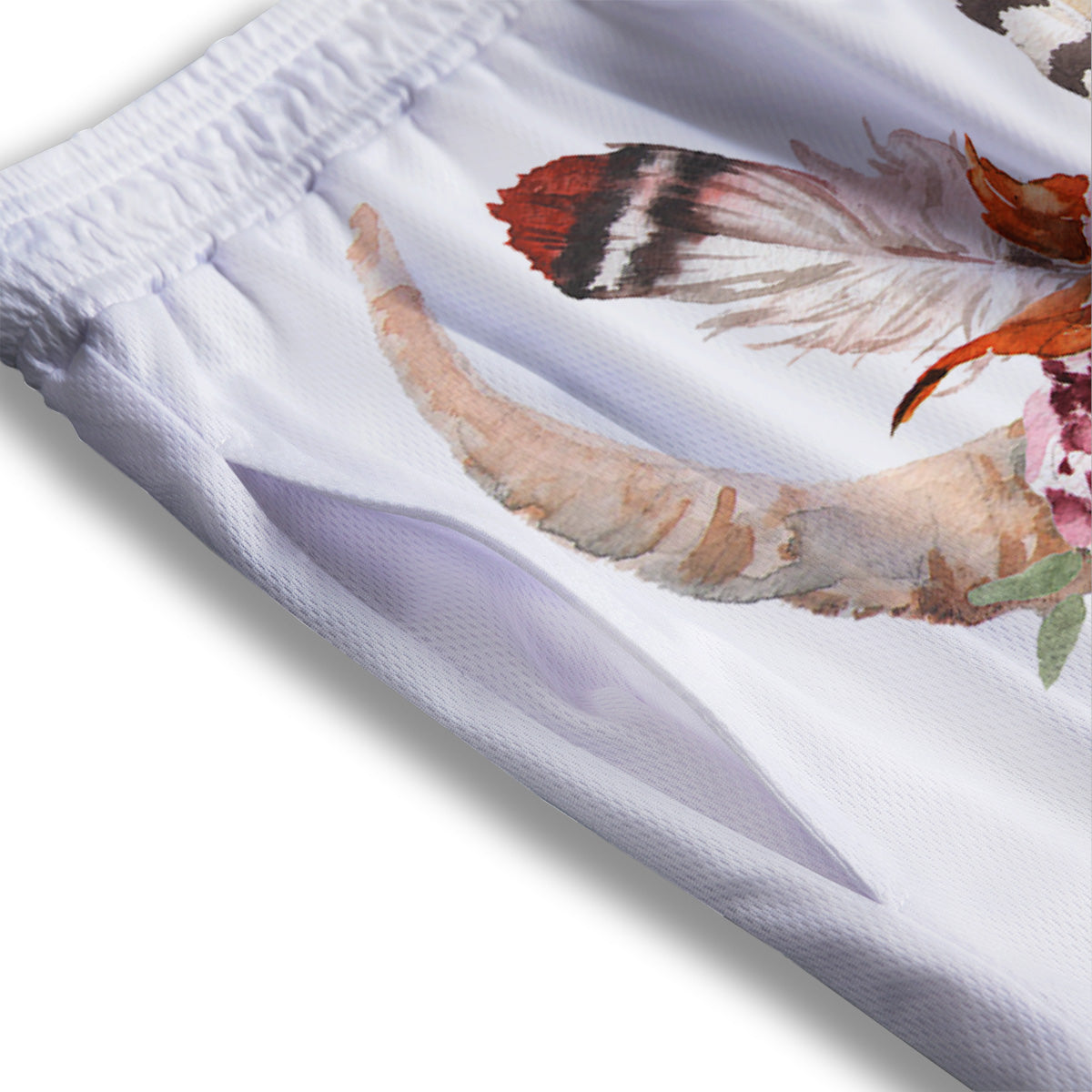 Evil Samurai Mask Print Mesh Shorts