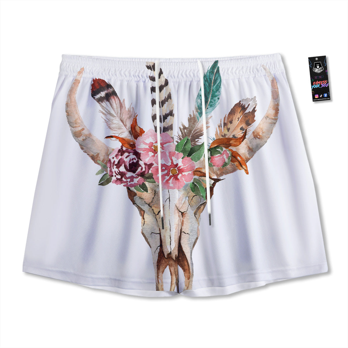 Evil Samurai Mask Print Mesh Shorts
