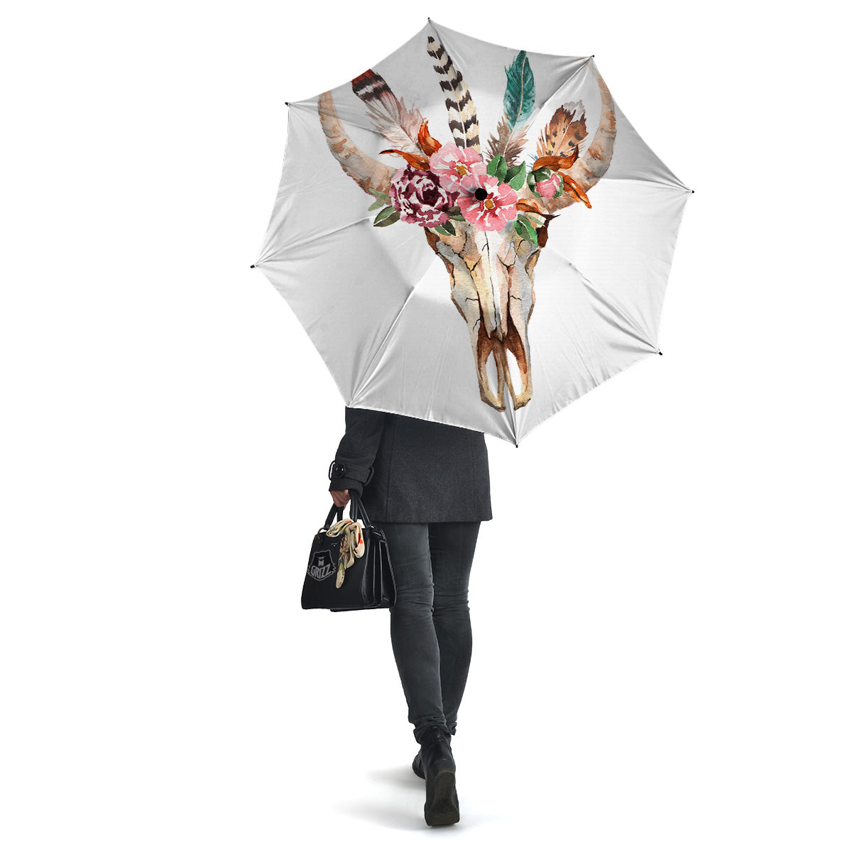 Deer Skull Boho Floral Print Umbrella-grizzshop