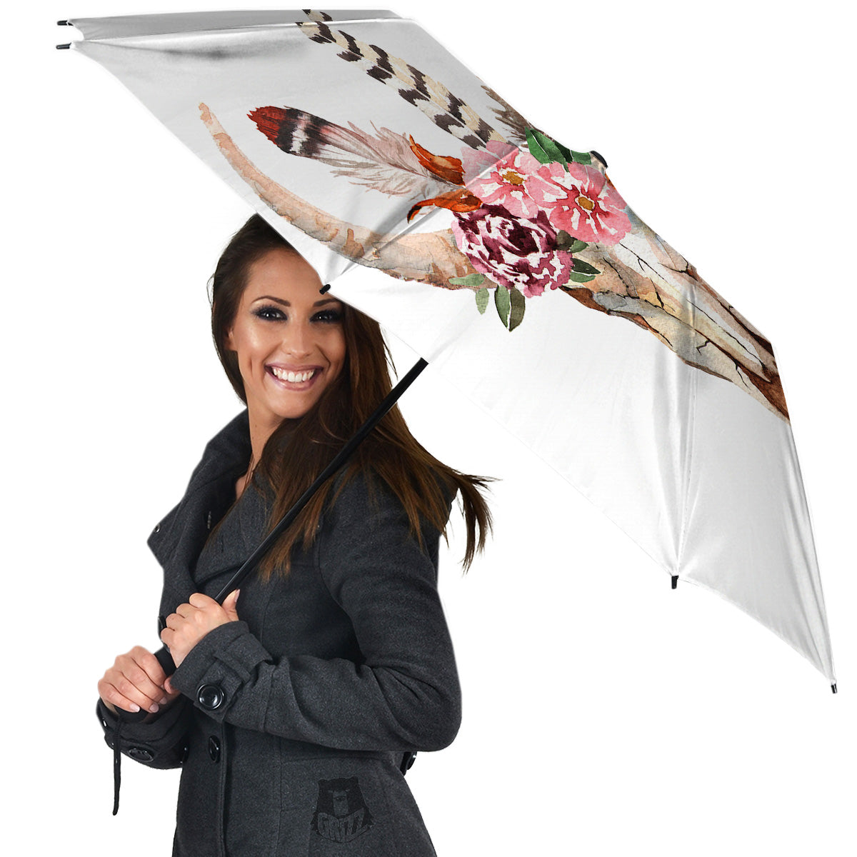 Deer Skull Boho Floral Print Umbrella-grizzshop